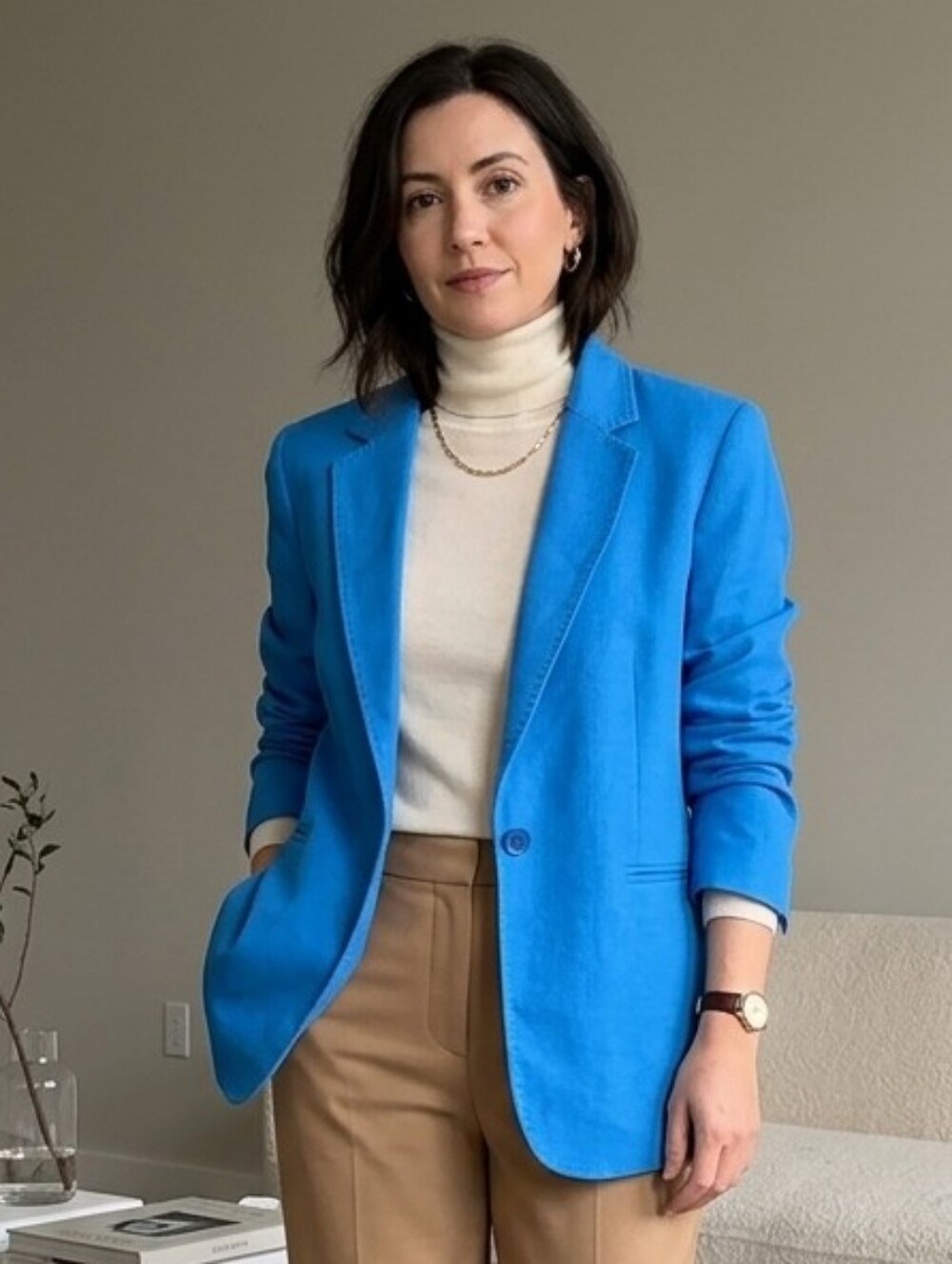 NWOT Massimo Dutti L Cobalt Blue Blazer Modern Contemporary Quiet Luxury Office